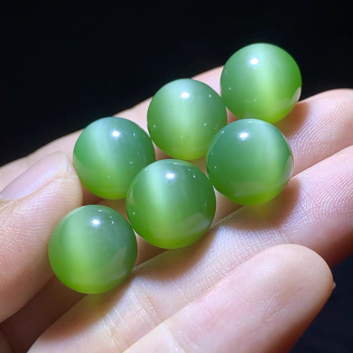 Collector-Grade Russian Apple Green Cat's Eye Nephrite Bead (12 mm)