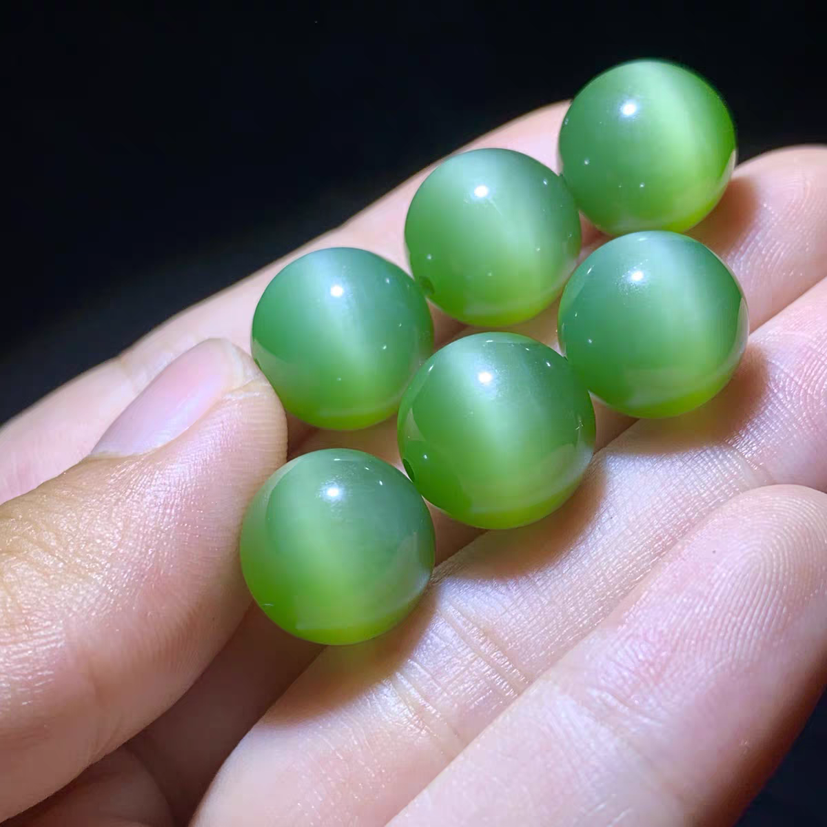 Collector-Grade Russian Apple Green Cat's Eye Nephrite Bead (12 mm) view 2