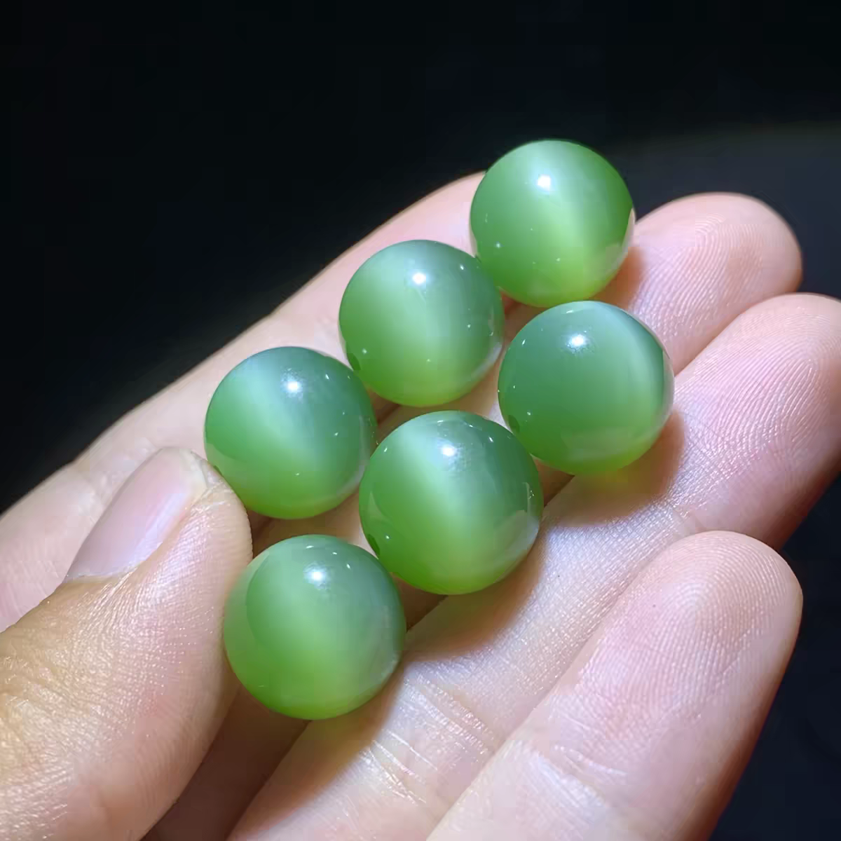 Collector-Grade Russian Apple Green Cat's Eye Nephrite Bead (12 mm) view 3