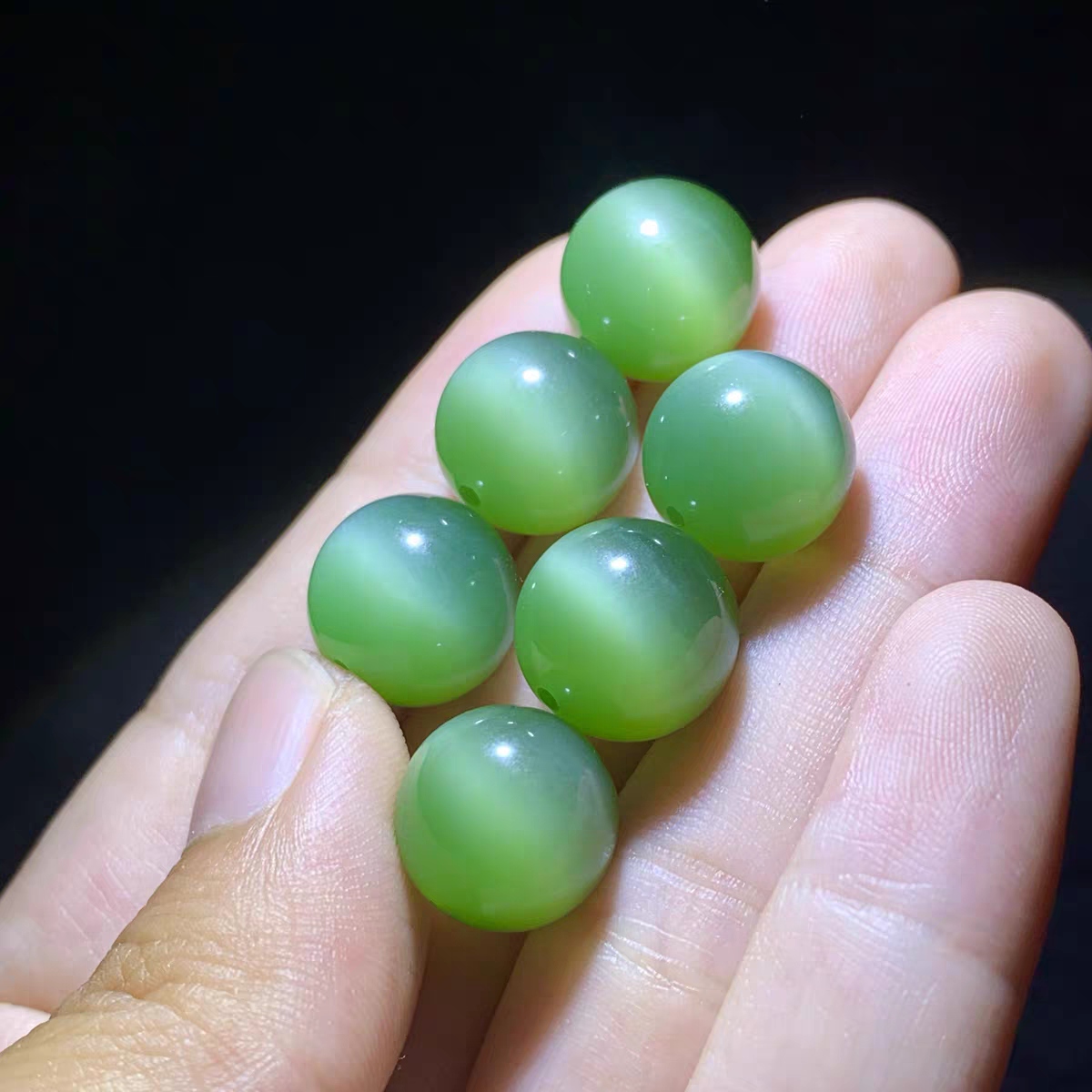 Collector-Grade Russian Apple Green Cat's Eye Nephrite Bead (12 mm) view 4