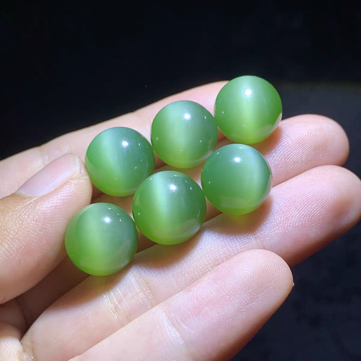 Collector-Grade Russian Apple Green Cat's Eye Nephrite Bead (12 mm) view 6