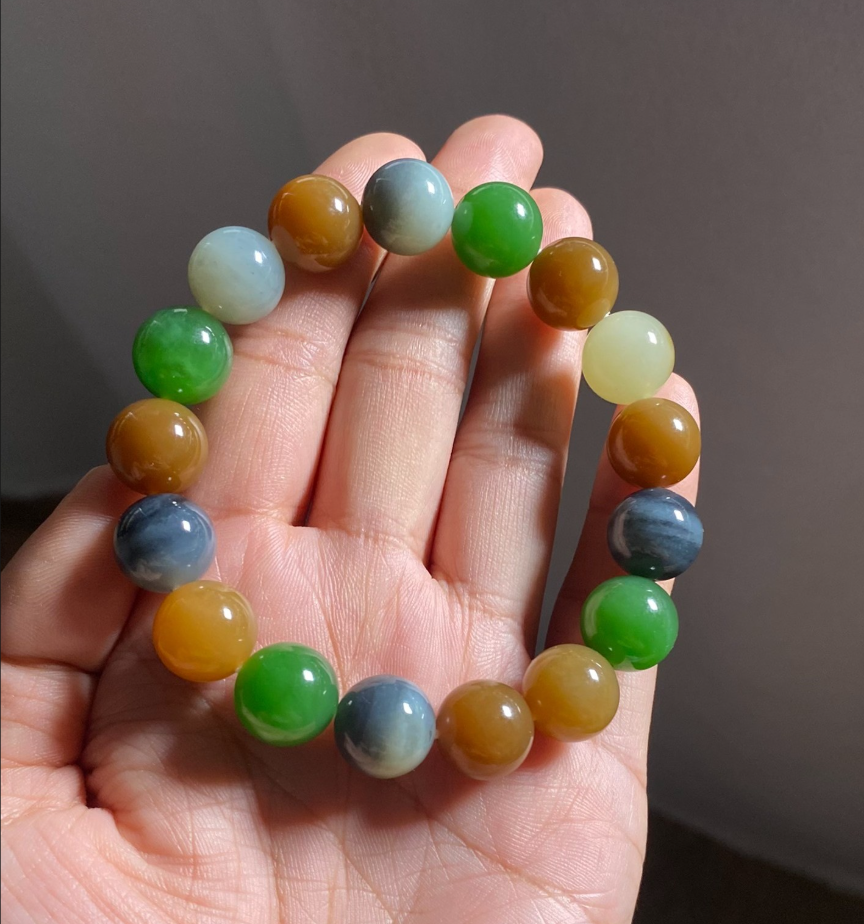 Multi-Color Nephrite Bead Bracelet (12mm)