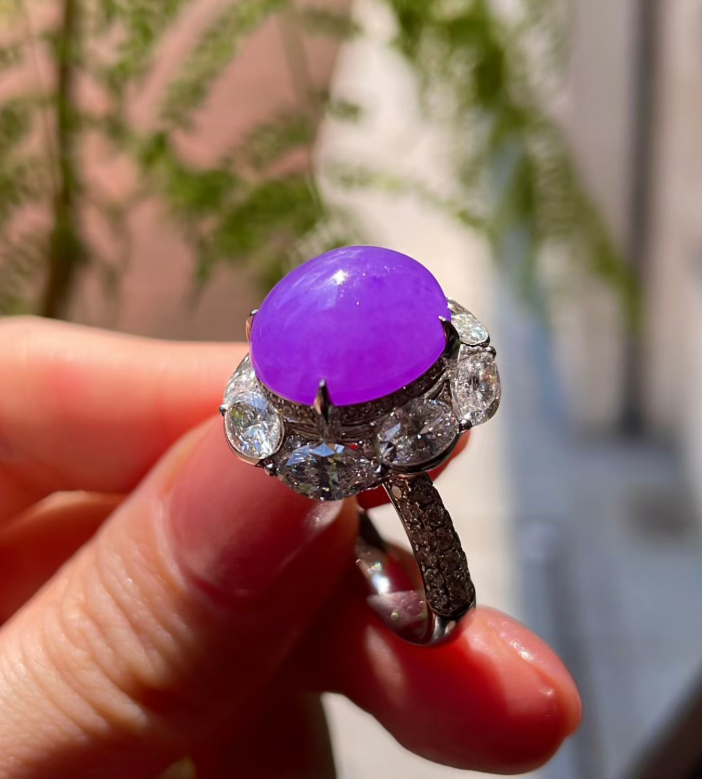 Imperial Purple Jadeite Cabochon Ring