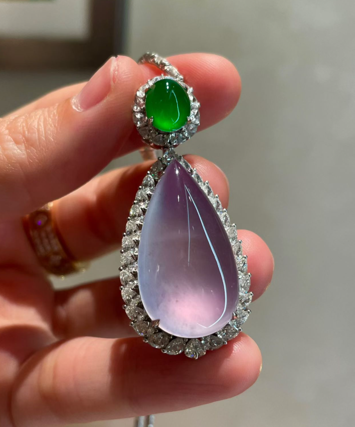 Glassy Lavender Jadeite Teardrop Pendant