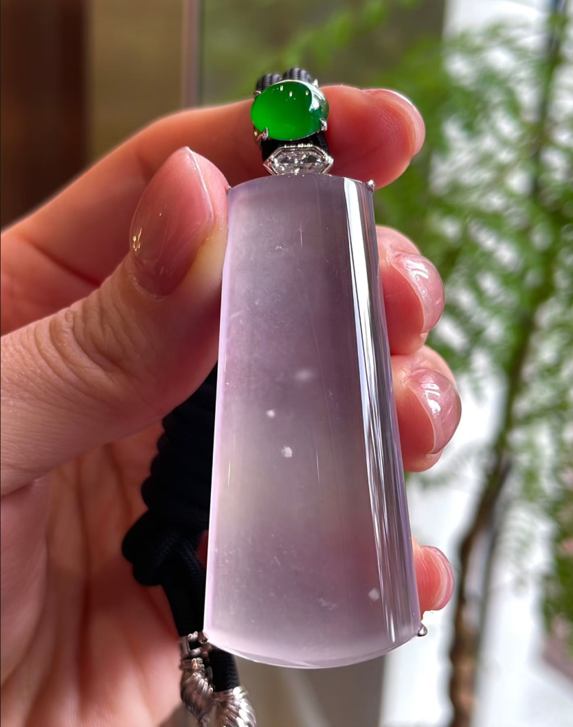 Glassy White Jadeite "Ping An Wu Shi Pai" Pendant