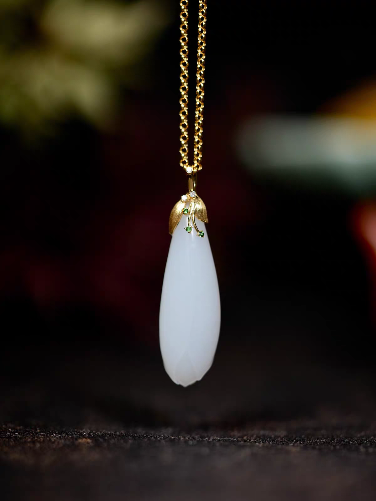 Classic White Nephrite Jade Magnolia Pendant