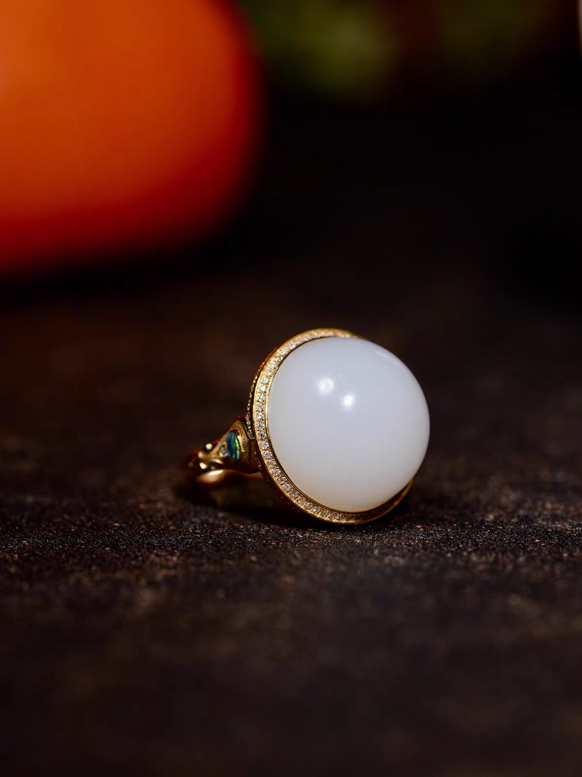 Classic White Nephrite Jade Round Dome Ring