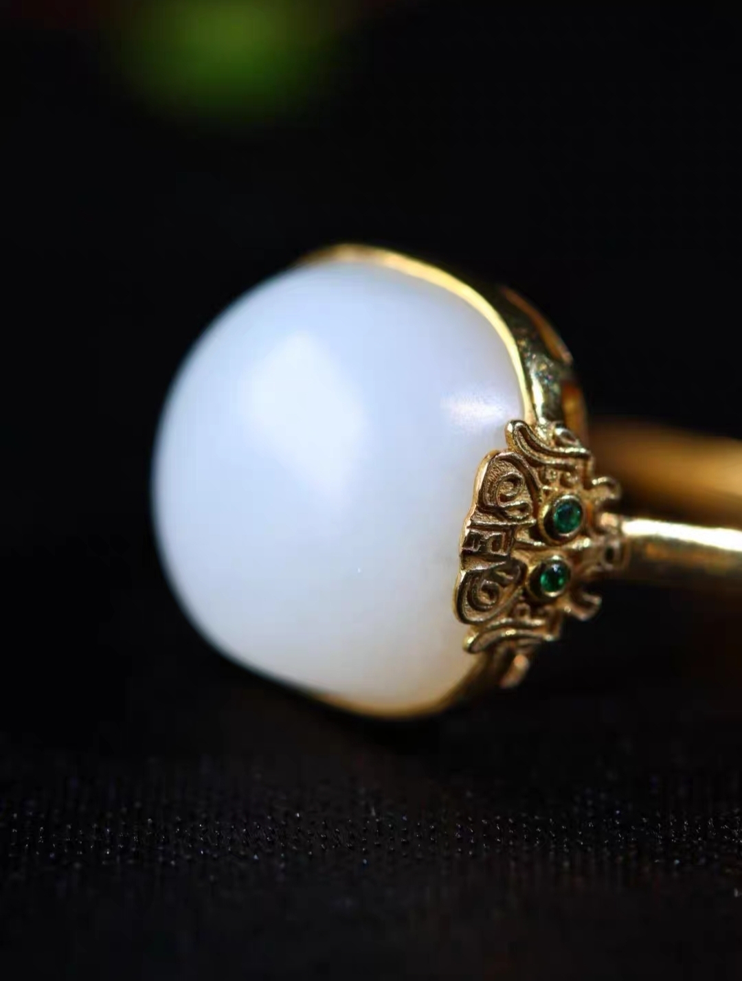Classic White Nephrite Jade Square Dome Ring