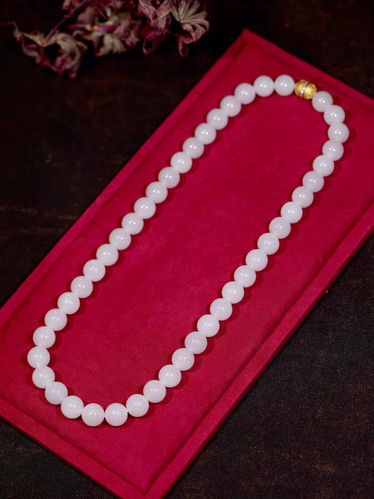 Classic White Nephrite Jade Bead Necklace (11mm)