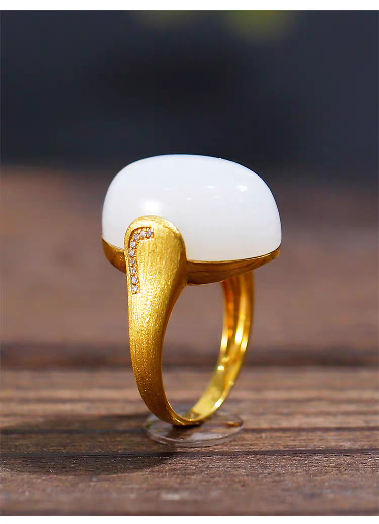 Classic White Nephrite Jade Oval Dome Ring