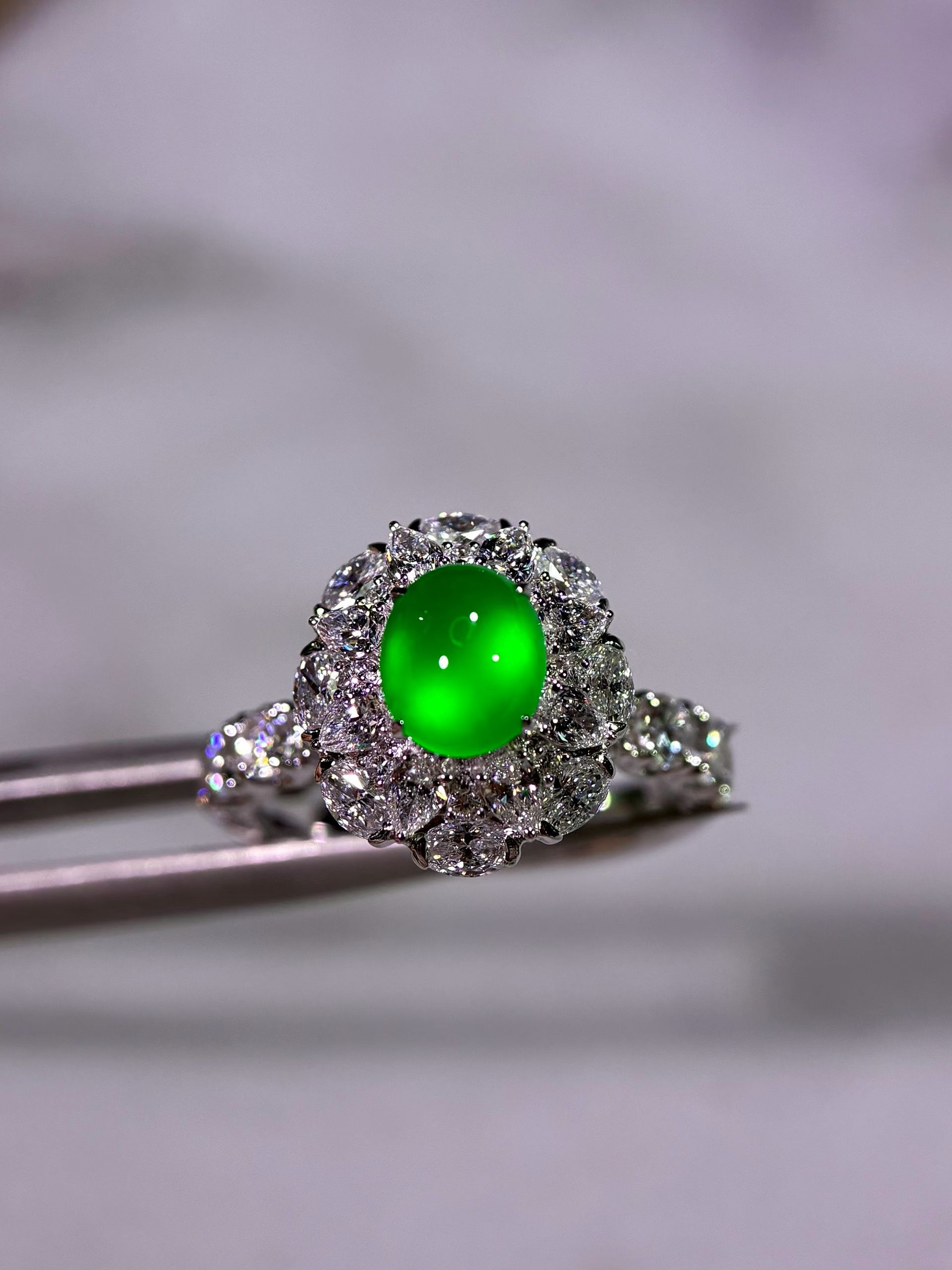 Classic Vivid Green Long Shi Zhong Jadeite Ring
