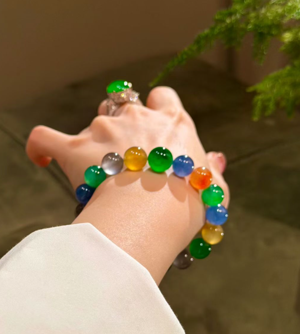 Collector Grade Rainbow Jadeite Bead Bracelet (10–12 mm)